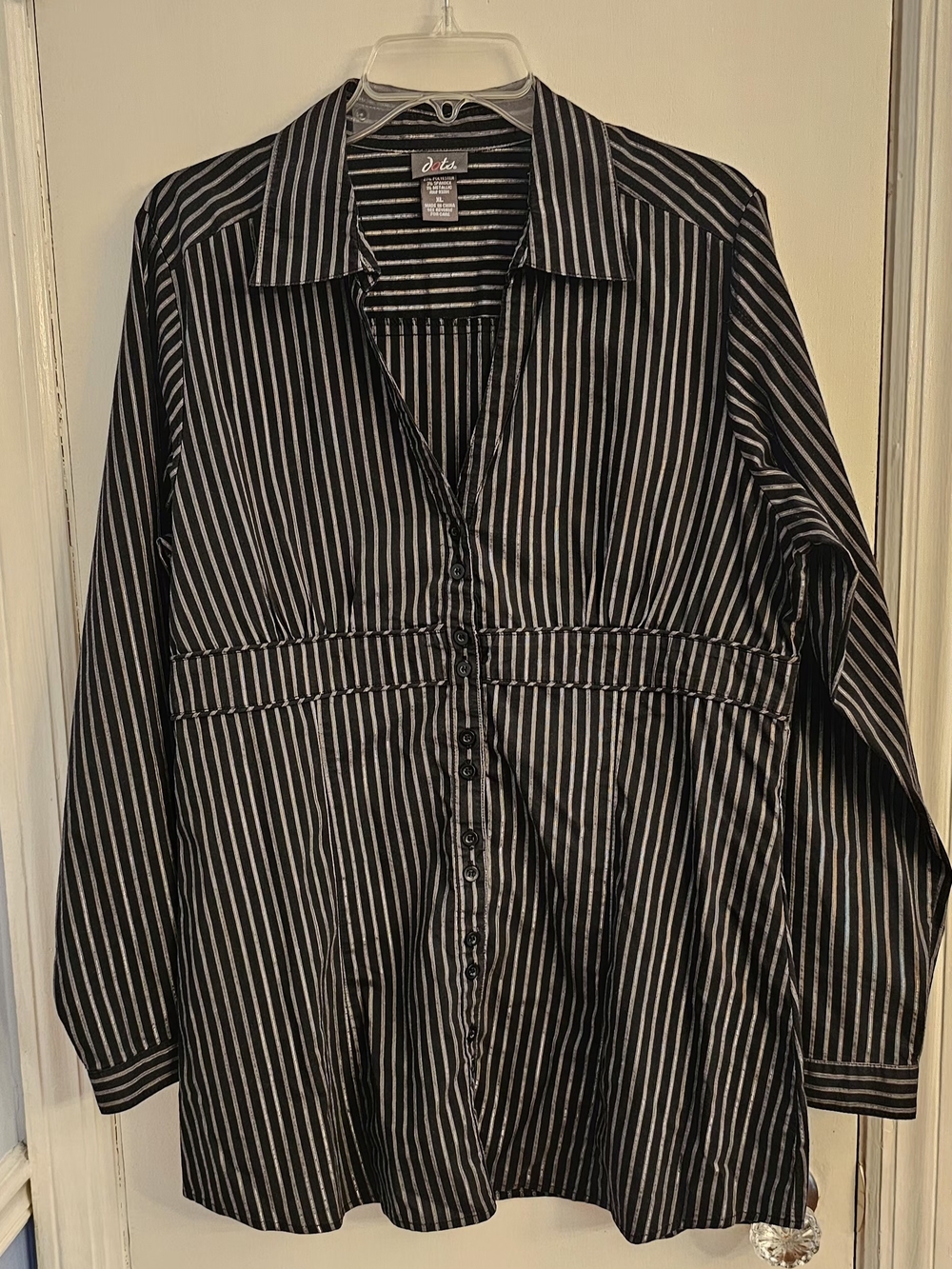 Dots Black and White Striped Long-Sleeve Button Tunic XL